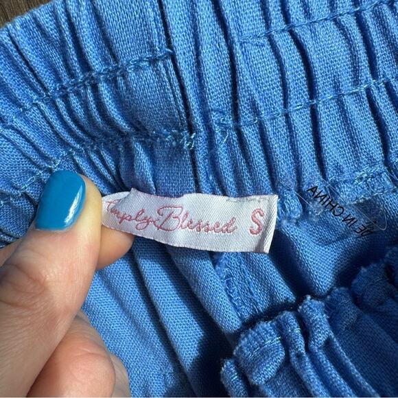 Simply Blessed Blue Casual‎ Pants Drawstring Waist Crop Lightweight Small - Picture 2 of 6